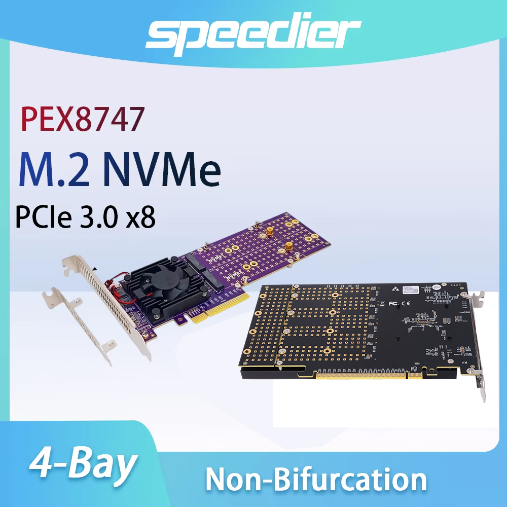Quad M.2 Nvme Pcie Bifurcation Card - Karta rozszerzeń PCIe 3.0 X8 z